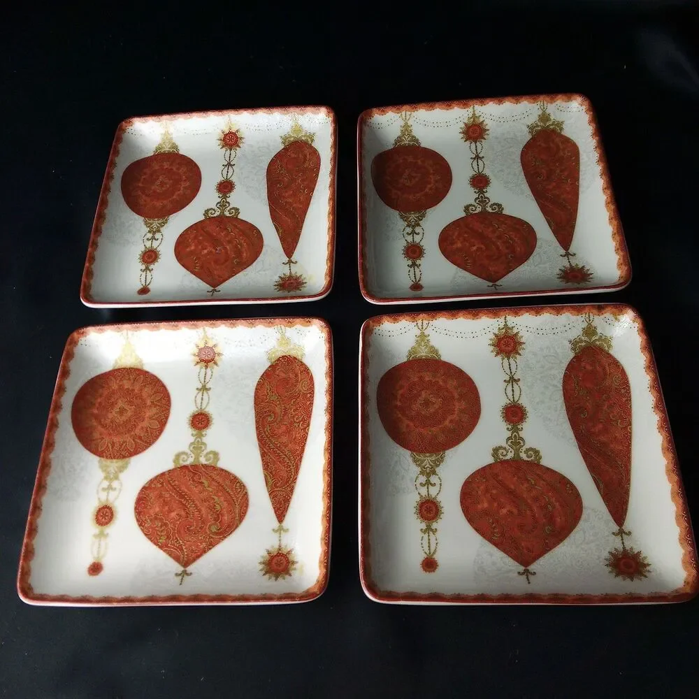 222 FIFTH SQUARE CONSTANTINA RED 6 1/2'' DESSERT/APPETIZER PLATE SET OF 4